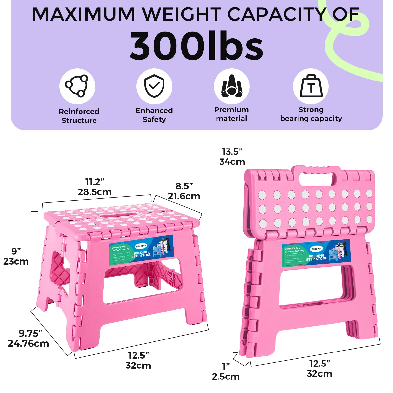 Dyforce Folding Step Stool for Adult and Kids (16 Inch) Non-slip Collapsible Step Stool for Kids, Heavy Duty, Compact, Light-weight Plastic