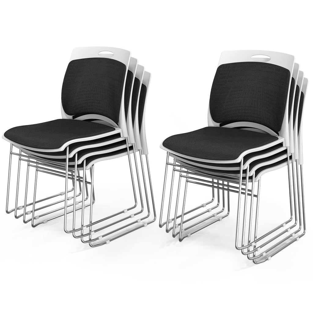Vingli Stackable Plastic Mesh Padded Chairs for Office Set of 8, Black, 8 Pack