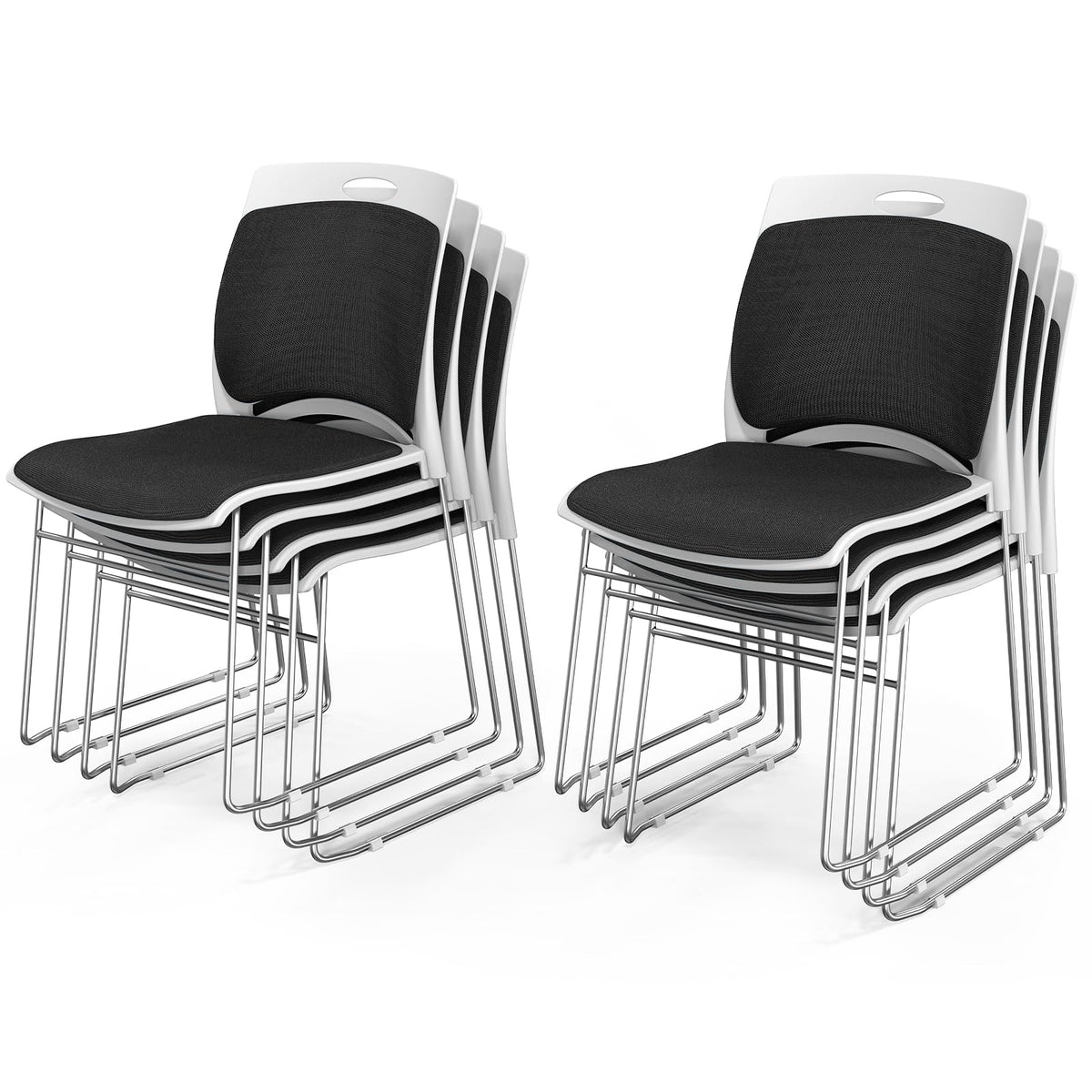 Vingli Stackable Plastic Mesh Padded Chairs for Office Set of 8, Black, 8 Pack