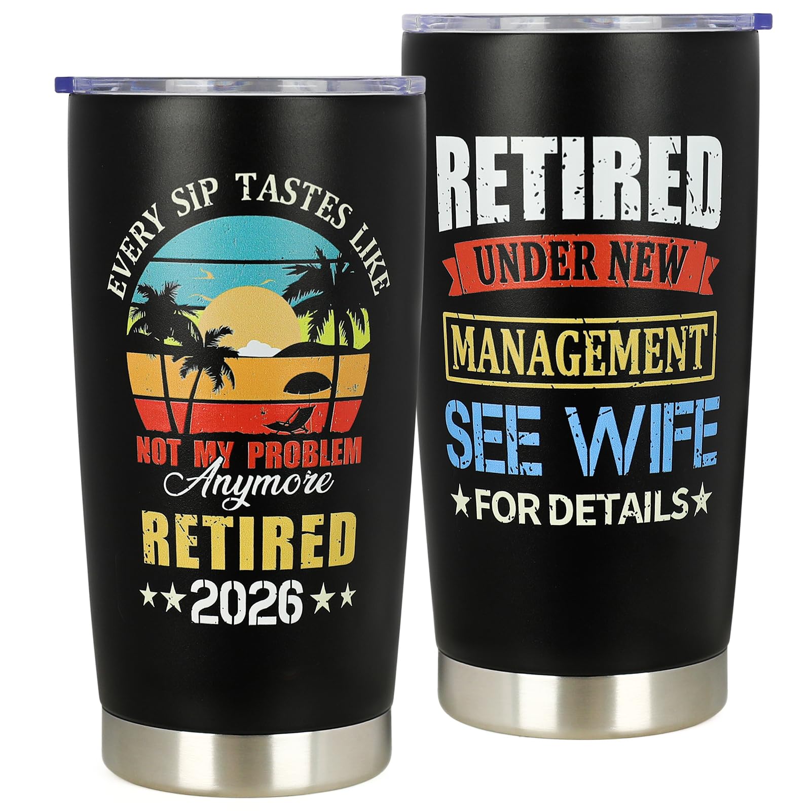 Retirement Gifts for Men 2026 - Retired Not My Problem Anymore - Funny Retirement Gifts for Husband, Dad, Boss, Coworker - Farewell Going Away Gift Tumbler - Retired Under New Management See Wife