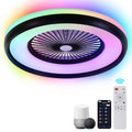 24" Bladeless Ceiling Fan with RGB Light Remote, Smart LED Ceiling Fans with Voice/App Control, Modern Low Profile Dimmable Light Ceiling Fan for Bedroom Living Room Black
