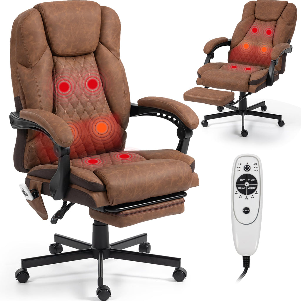 Wentum Massage Office Chair with Foot Rest, 6 Points Vibration Heating Executive Chairs Ergonomic Home Office Desk Chair with Reclining