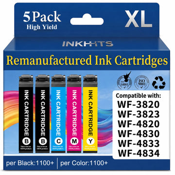 Remanufactured Ink Cartridges Replacement for Epson 822XL Ink Cartridges Combo Pack for 822 XL to use with Workforce Pro WF-3820 WF-4820 WF-3823 WF-4833 WF-4830 WF-4834 (5 Pack, Latest Chip)