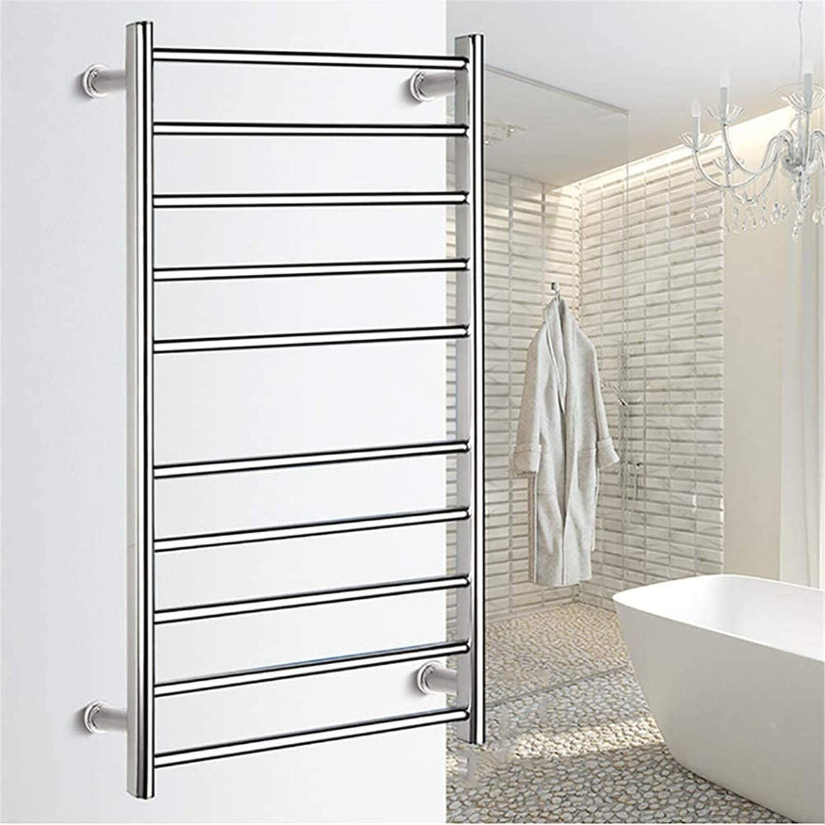 Heated Towel Rail Rails Electric Towel Warmer, Towel Warmer for Bathroom Plugin/Hardwired 304 Stainless Steel 5+5 Heated Bars Towel Drying Rack Heated 135 Watt (Hardwiring)