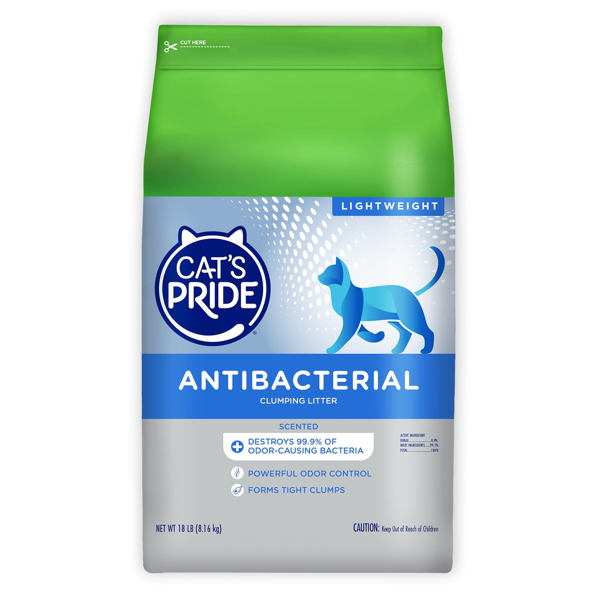 Cat's Pride NEW Antibacterial Cat Litter: Destroys 99.9% of Odor-Causing Bacteria - Powerful Odor Control - Premium Lightweight Clumping Litter - Scented, 18 Pounds