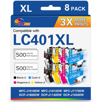 LC401 LC401XL Ink Cartridges for Brother Printer Replacement for Brother MFC-J1010DW Ink Cartridges MFC-J1170DW MFC-J1012DW DCP-J1800DW J1140DW (2Black 2Cyan 2Magenta 2Yellow, LC401XL Ink) 8 Pack