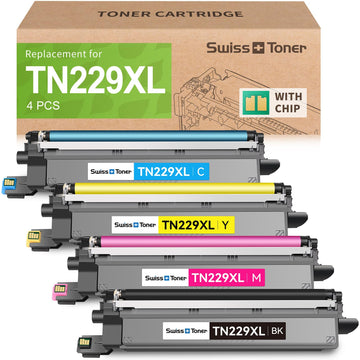Compatible TN229XL TN229 Toner Cartridges 4 Pack High Yield TN 229XL Replacement for Brother MFC-L3720CDW MFC-L3780CDW HL-L3280CDW HL-L3220CDW HL-L3300CDW Printer, BK/C/M/Y
