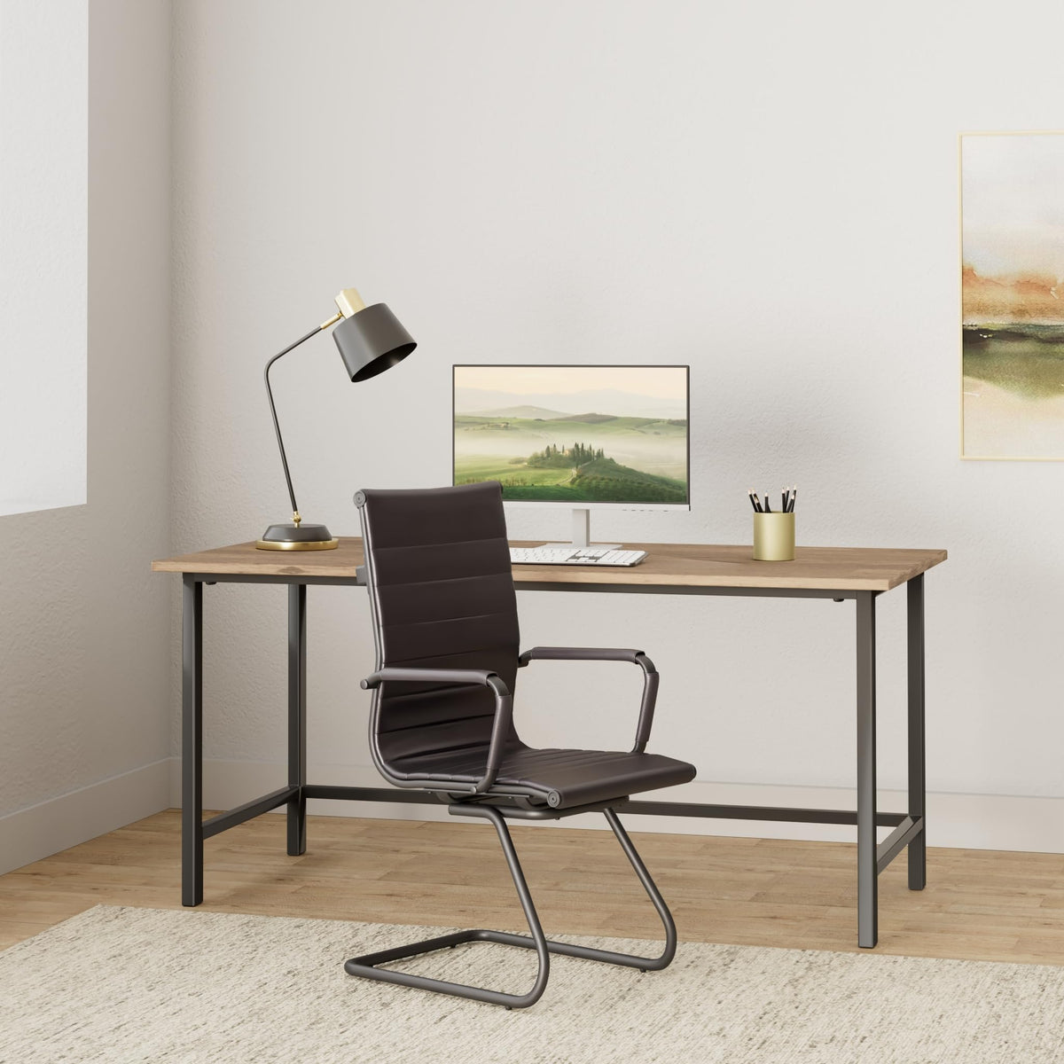 Dm Furniture Office Reception Chairs No Wheels Leather Conference Chairs Back Support Guest Chair, Set of 2 (vintage Charcoal)