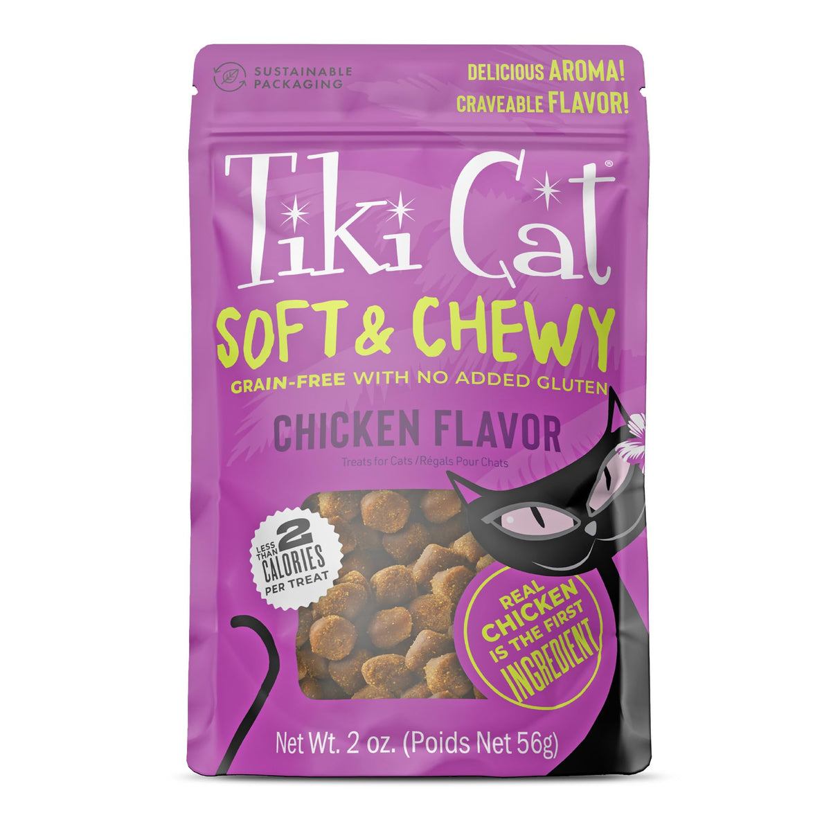 Tiki Cat Soft & Chewy Grain Free Dry Cat Treats, Chicken, 2 oz. Pouch (8 Count)