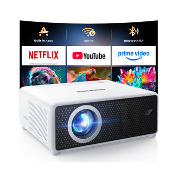 GOODEE Mini Projector with WiFi and Bluetooth - Built-in Apps, 1080P HD Home Theater Compatible with Netflix/YouTube/Prime Video, Short Throw Projectors Support HDMI/Smartphone/Laptop