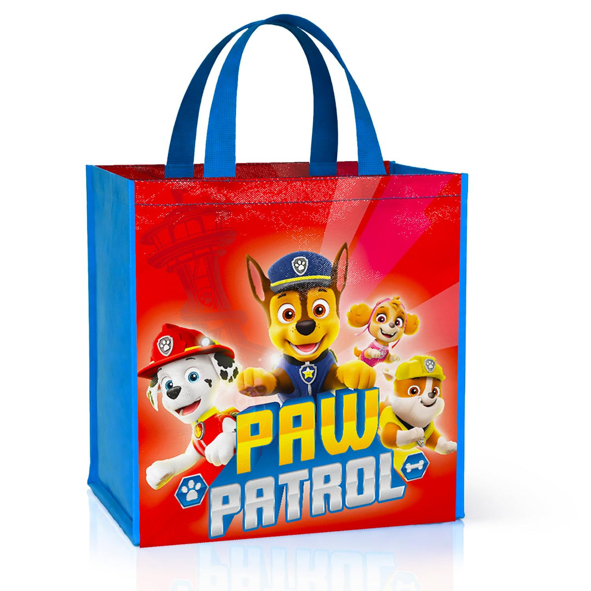 Paw Patrol Tote Bag ~ Double-Sided 15" Grocery Bag Featuring Chase, Marshall, Skye, Rubble | Paw Patrol Reusable Bags Medium