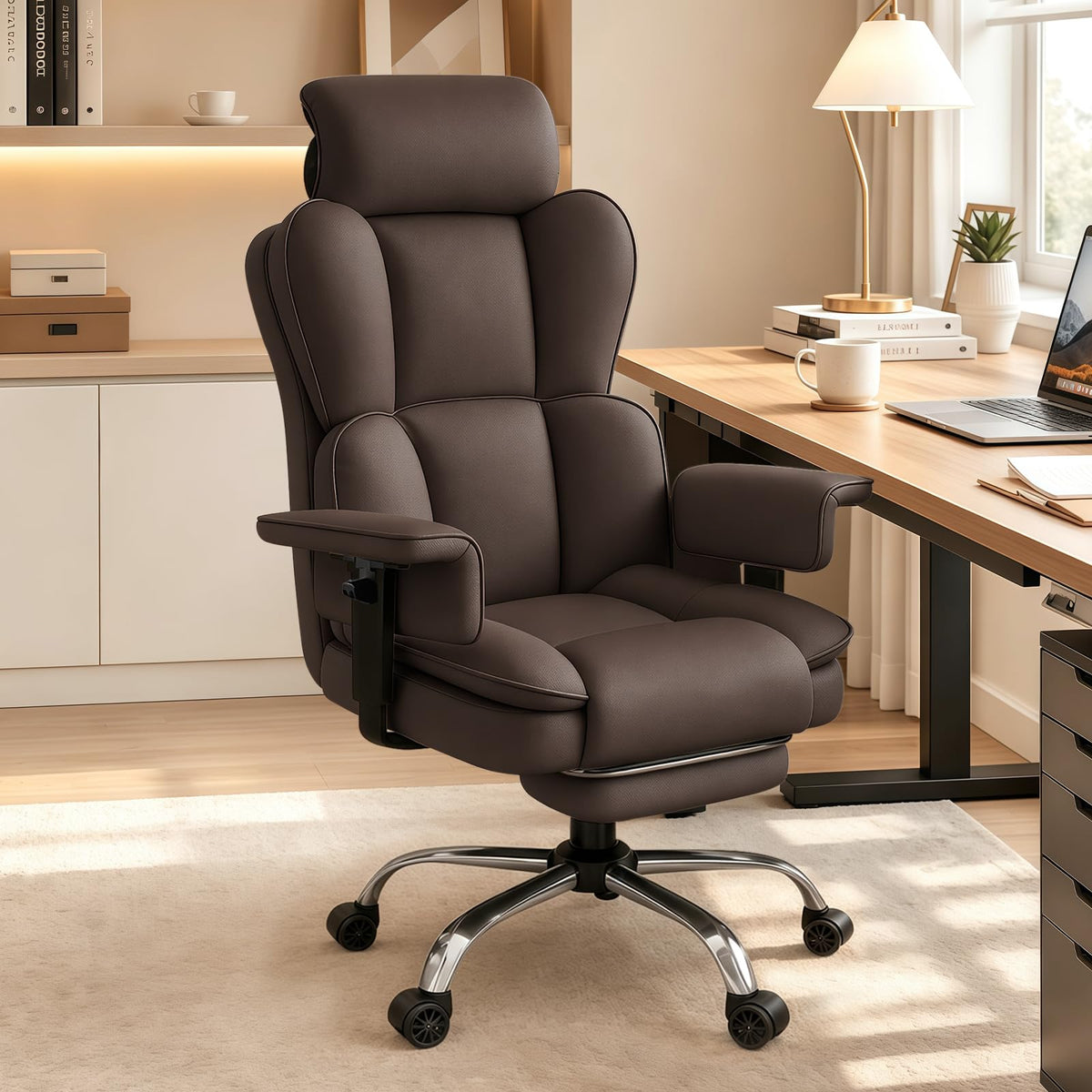 Xuegw Big and Tall Office Chair, Heavy Duty Executive Office Desk Chair Adjustable Armrests and Footrest, Pu Leather Computer Chair for Work