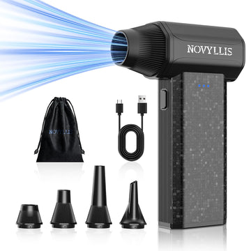 Cordless Compressed Air Duster 150000RPM Super Power Electric Air Duster 3 Gear Adjustable Mini Handheld Blower for Computer Keyboard Outdoor House and Car Cleaning Novyllis (Black)