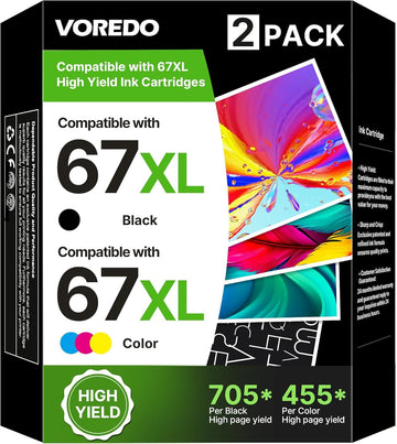 67XL Ink Cartridges Black/Color Combo Pack Compatible for HP Ink 67 67XL Work for DeskJet 2827e 2855e 4255e Envy 6000 6455e 6020e 6400 6475e 6075 6055e 2 Pack