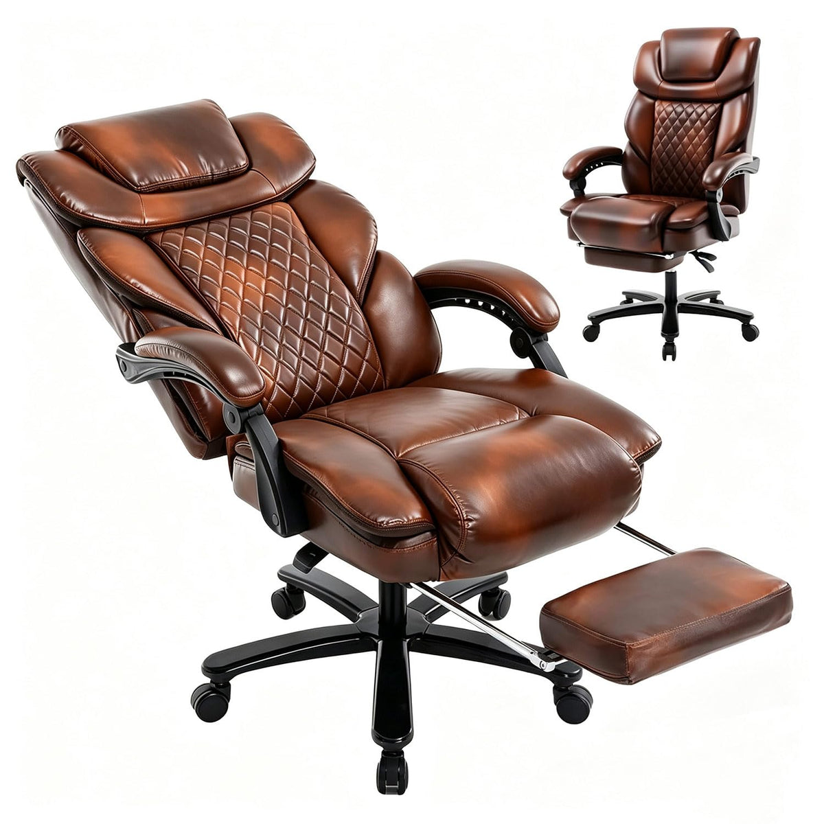Plus Size Brown Leather Reclining Executive Office Chair for Heavy People, Large(400lbs), Black Brown