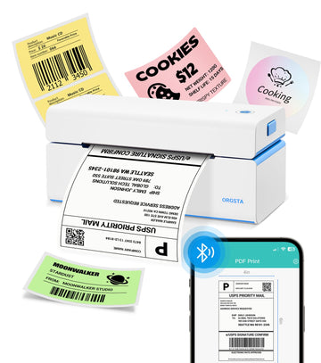 ORGSTA Bluetooth Thermal Shipping Label Printer: Wireless Computer Connection with Bluetooth Dongle, 4x6 Label Maker for Small Business, Compatible with iPhone, Android, Windows, Mac, Linux & Shopify