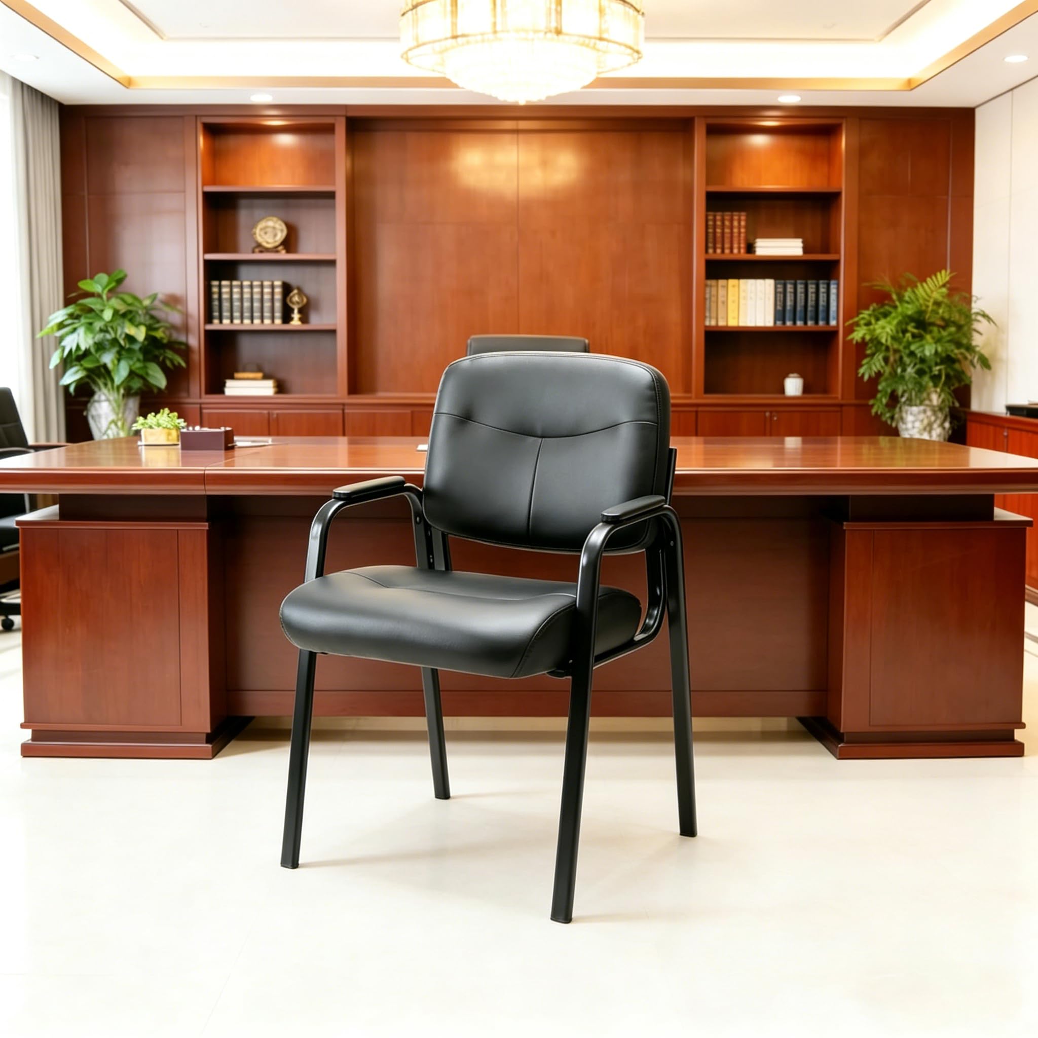 Simple Deluxe Guest Chairs with Padded Armrests, Wheel-less Multipurpose Seating for Waiting Room, Reception, Conference, Lobby & Home Desk