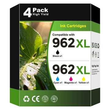 962XL Ink Cartridge 962 XL 9015e 9010e 9015 9010 Ink Remanufactured for HP 962XL Ink Cartridges Combo Pack Works for HP Office Jet Pro 9015e 9010 9025e 9025 9015 9018e 9020 for HP Ink 962, 4 Pack