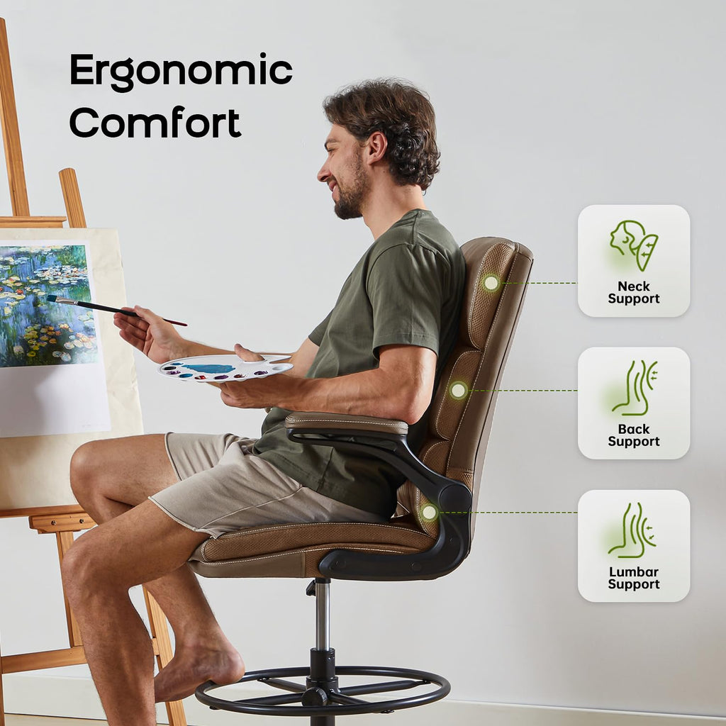 Amseatec Drafting Chair, Tall Office Chair with Footrest for Standing Desk, Small