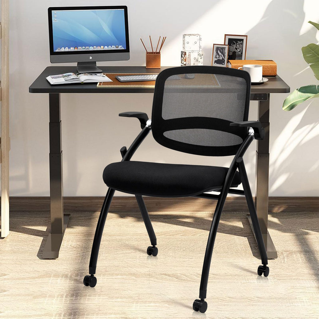 Clatina Stackable & Foldable Conference Chair with Wheels, Ergonomic Mesh Back, 300lbs Capacity, Breathable Padded Seat, Adjustable Armrests,