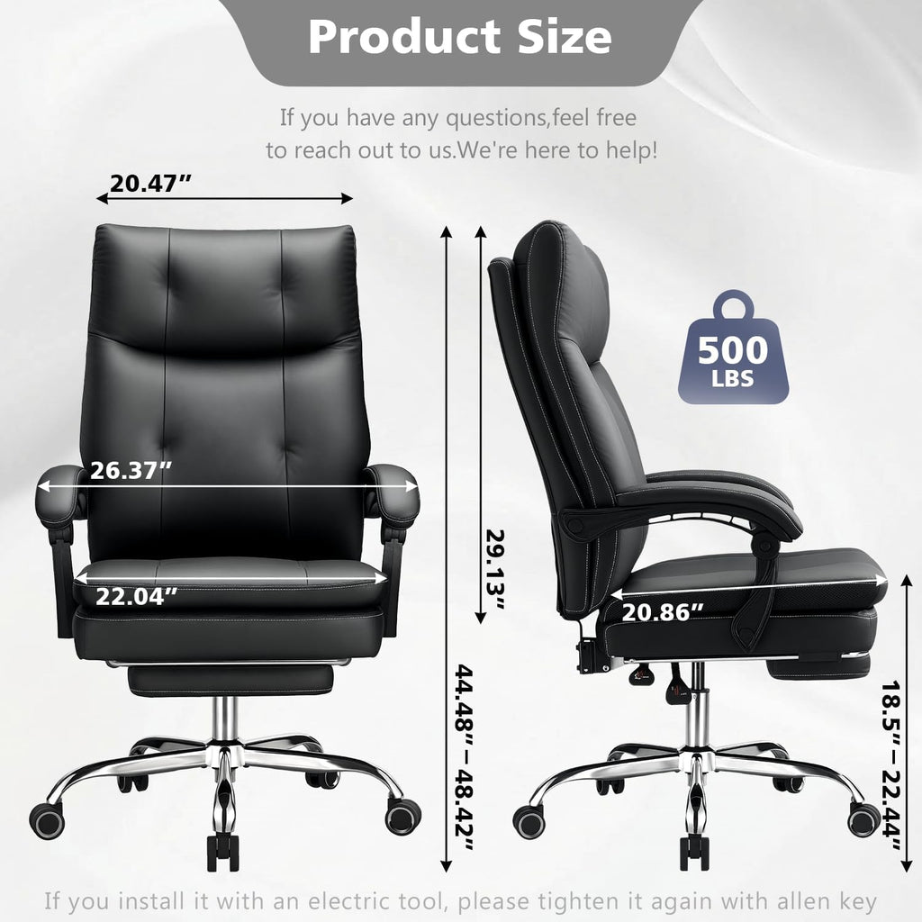 Big and Tall Comfy Office Chair,ergonomic High Back Executive Desk Chair with Foot Rest,heavy Duty Reclining Computer Chair with Wide Spring