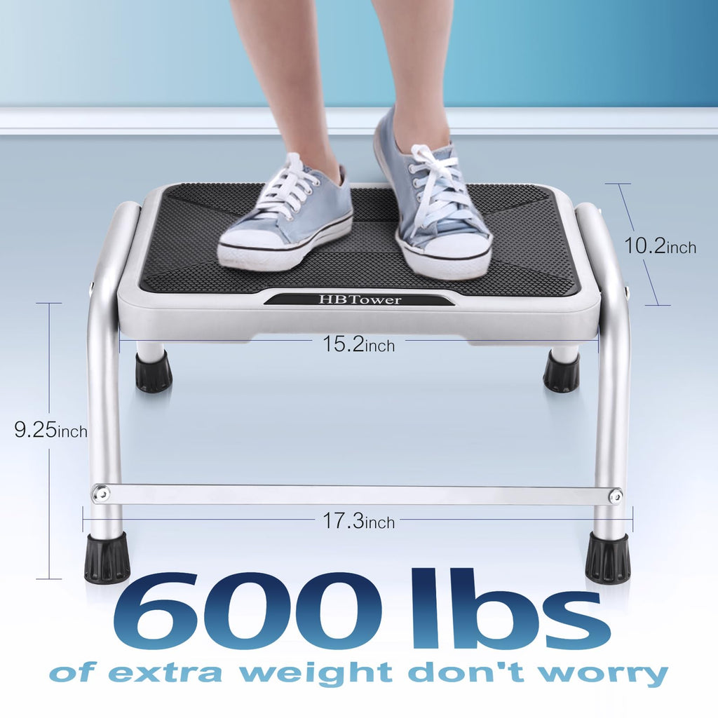 Hbtower One Step Stool for Adults Kids with Non-slip Rubber Feet, 1-Step, Gray