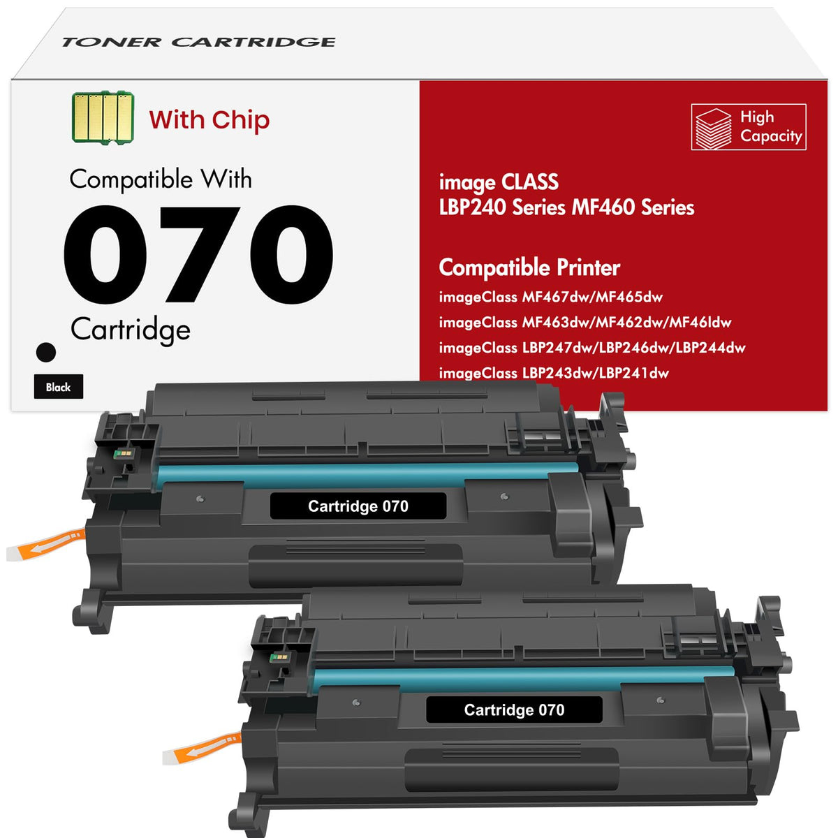 070 Black Toner Cartridge 2-Pack Compatible Replacement for Canon 070 Toner Cartridge crg-070 for imageCLASS MF465dw MF462DW LBP247dw LBP246dw LBP240 MF460 MF462 LBP247 LBP246 Printer