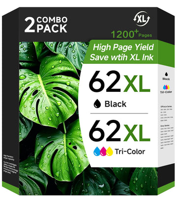 62XL Ink Cartridge Combo Pack Replacement for HP 62XL 62 Work with HP Envy 7640 7645 5540 5640 5642 5665 OfficeJet 250 200 8040 5746 Printer (1 Black, 1 Tri-Color)