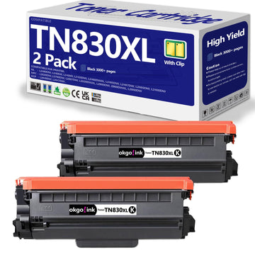 Compatible TN830XL Toner Cartridge Replacement for Brother TN830 TN830XL/V/R TN-830XL TN 830 XL Toner use with HL-L2460DW DCP-L2640DW HL-L2405W MFC-L2820DW HL-L2400D HL-L2480DW Printer 2 Pack Black