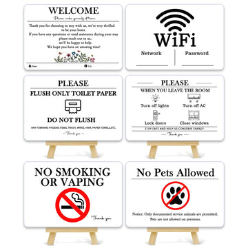6 Air Bnb Essentials for Hosts - House Rules Sign 4"×6" Acrylic Magnetic or Stand: Welcome WiFi Password No Smoking No Pets Turn Off Do Not Flush Signs, Essentials for Air Bnb Vacation Rental Host