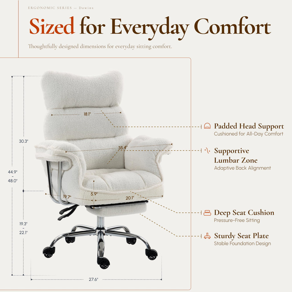 Dowinx Big and Tall Office Chair, Ergonomic Desk Chair with Thick Cushion, Wide Seat & Armrests Computer Gaming Chair,high Back Reclining Teddy