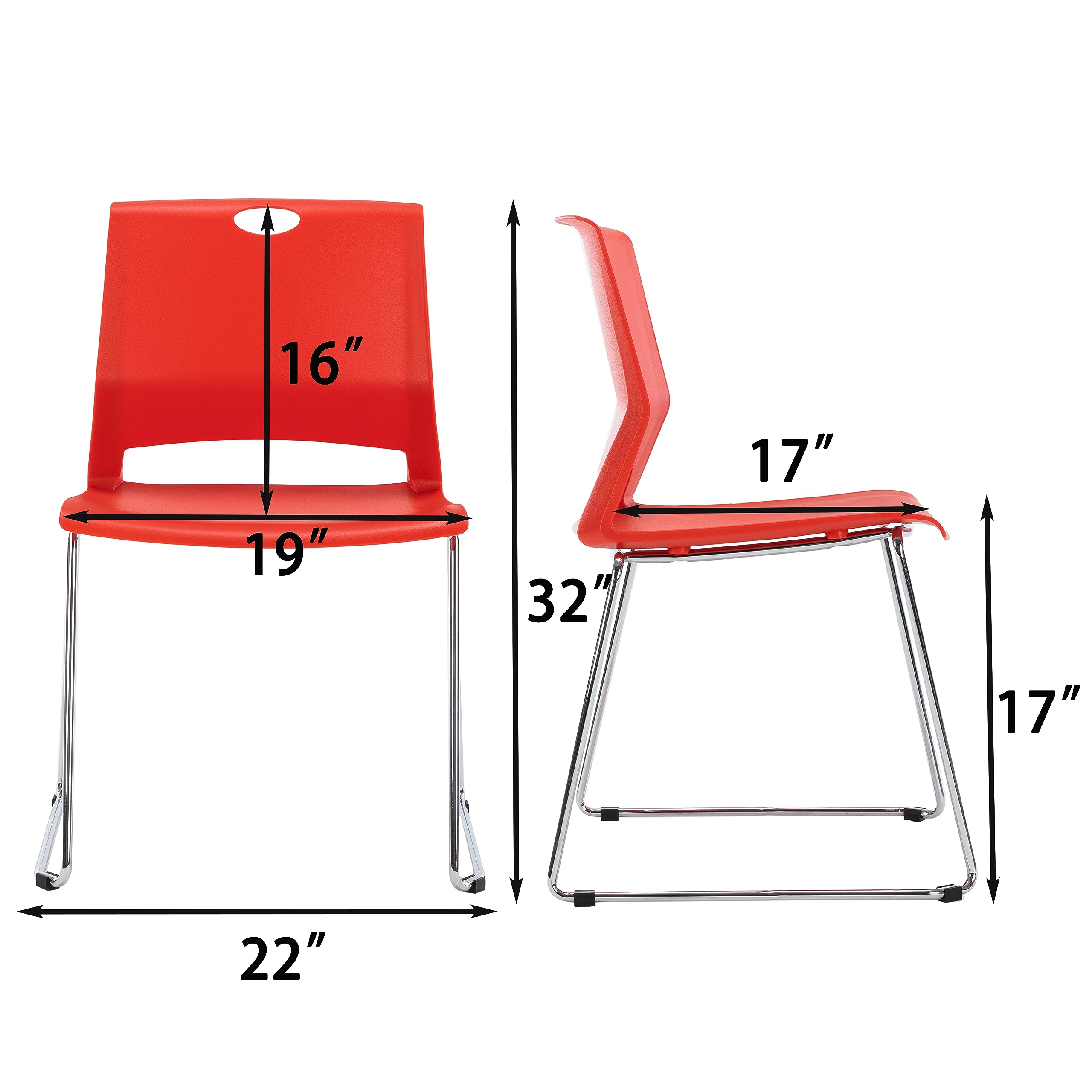 Sidanli Red Stacking Chairs-set of 4, W22*D21*H32 INCH