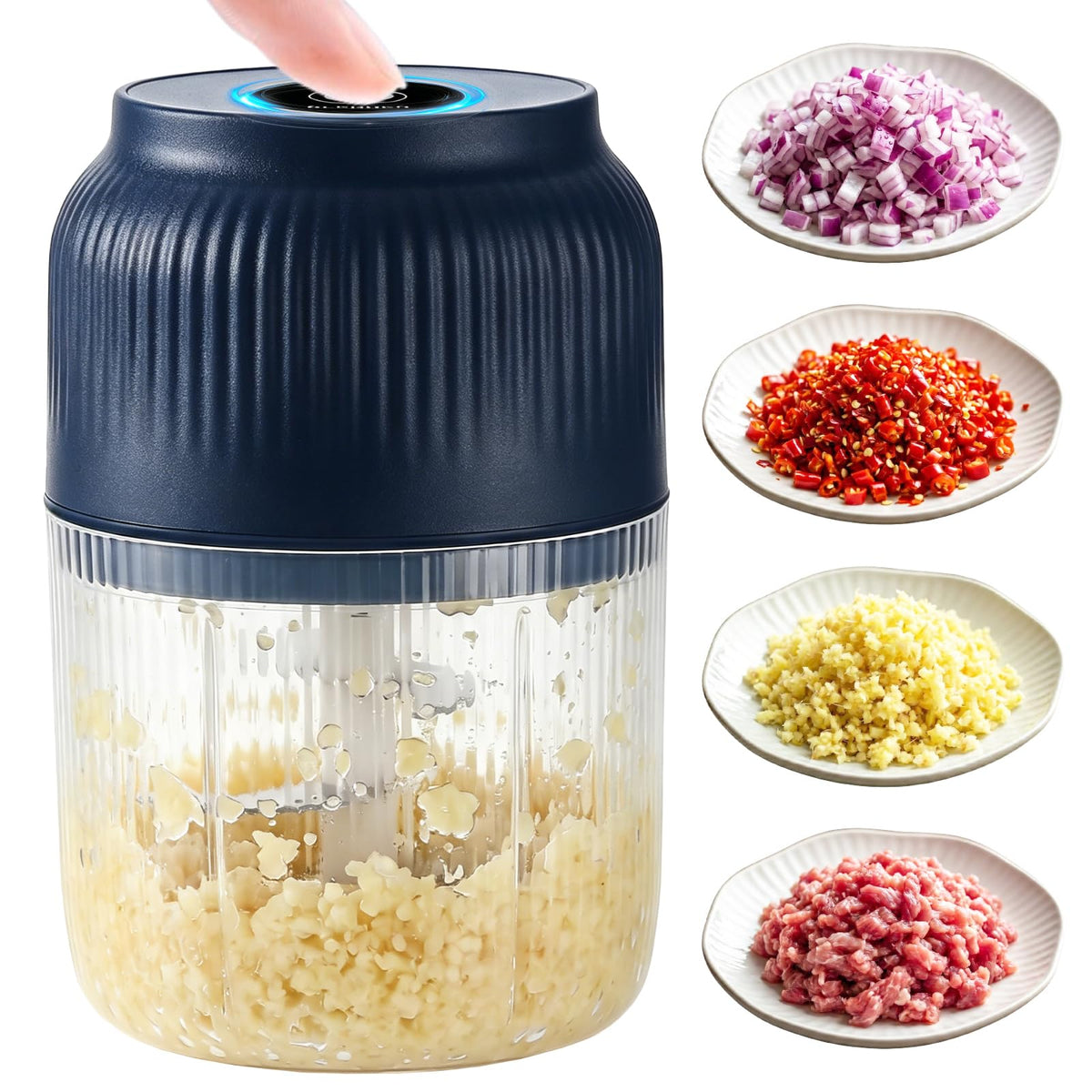 Electric Garlic Chopper, 2026 New Mini Food Processor & Food Chopper for Kitchen, Portable Cordless Garlic Mincer with 6 Stainless Steel Blades, Small Vegetable Chopper for Onion Salad (400ML Blue)