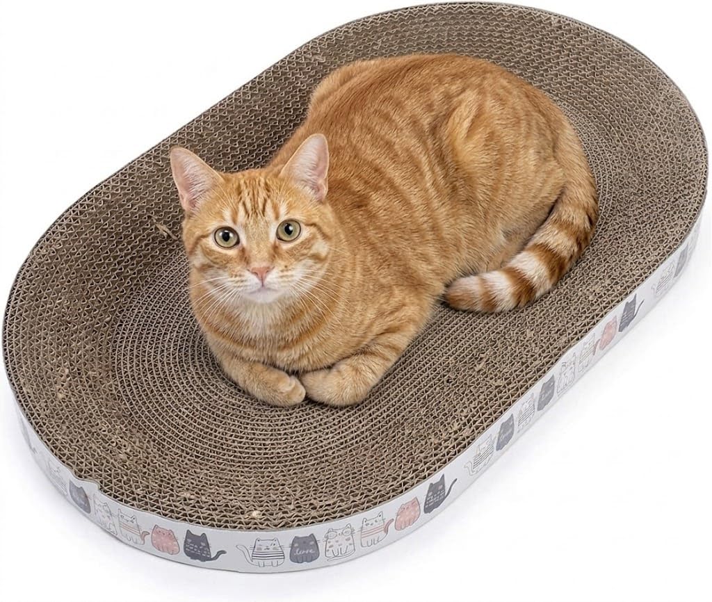 Oval Cat Scratcher Bed 17x11 inches Scratching Cardboard Bowl Cute Shaped Lounge Boxes Durable High-Density Provides Firm Cozy Corrugated Resting Play Place Indoor for Medium to Large Breeds