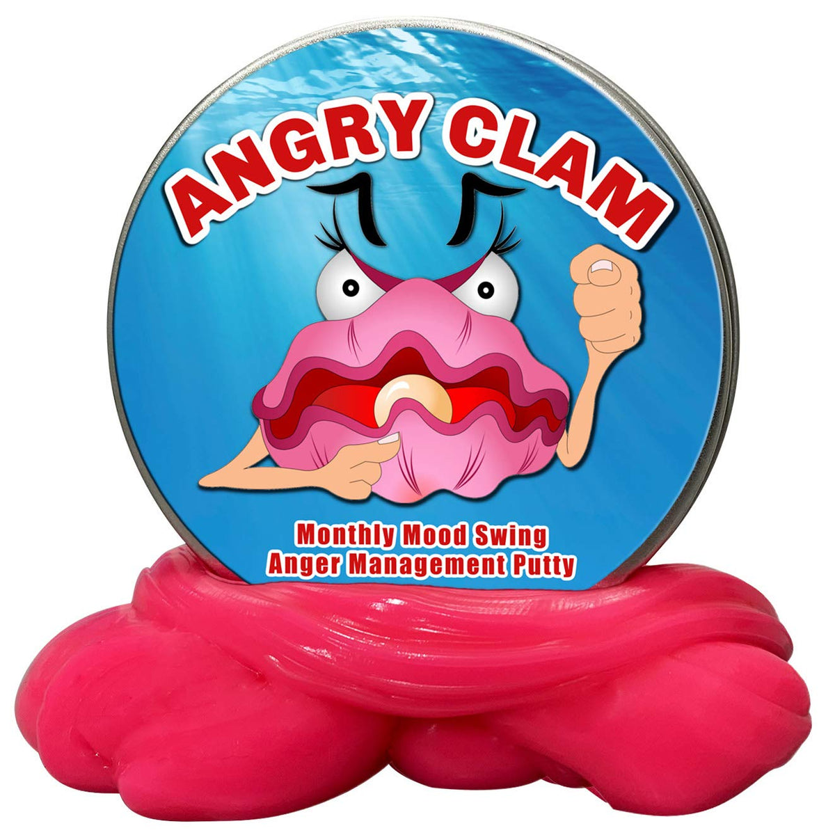 Angry Clam Monthly Mood Swing Anger Management Putty - Funny Pink Clam Stress Putty, Humor, Fidget Toy, Metal Tin
