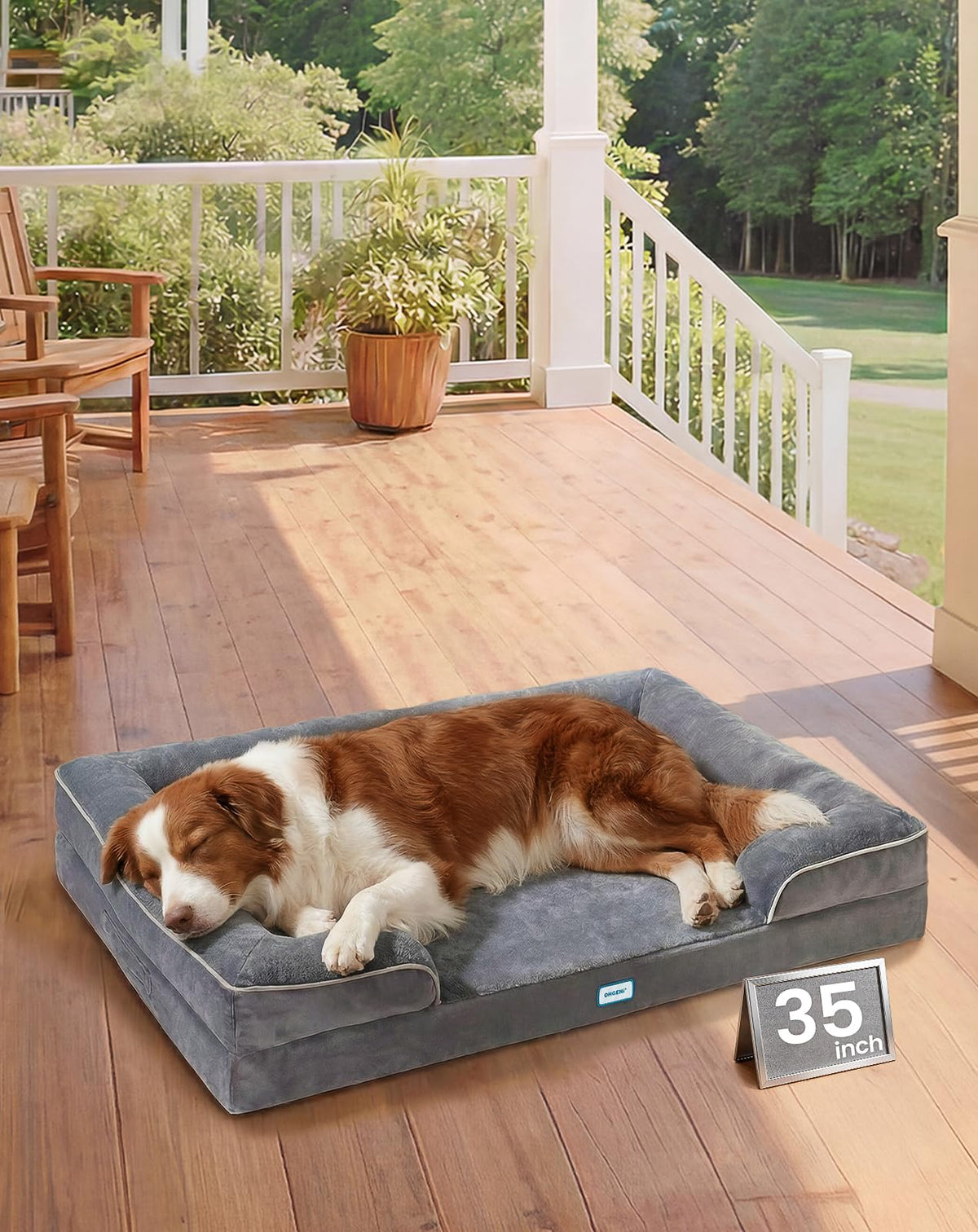 OhGeni Orthopedic Dog Bed Couch Cat Sofa for Large Sized Pets with Memory Foam, Machine-Washable Waterproof Removable Cover, Soft Comfortable Fabric, 35-inch (Gray)