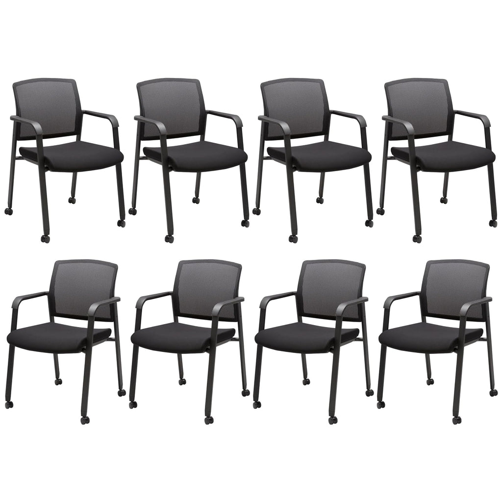 Clatina Rolling Conference Room Chairs Set of 8, Stackable Office Guest Reception Chair with Armrests and Wheels, Mesh Back Waiting Room Stools