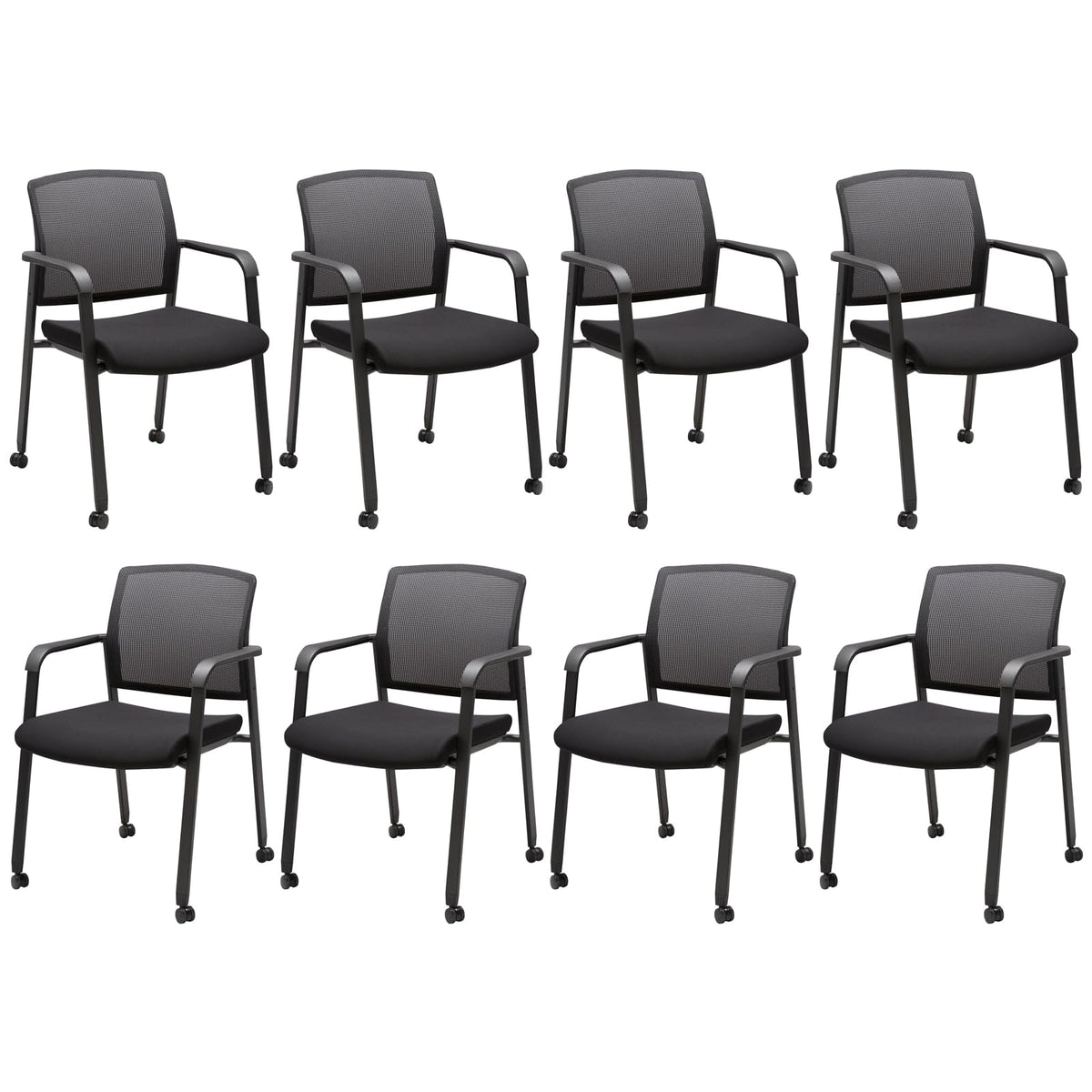 Clatina Rolling Conference Room Chairs Set of 8, Stackable Office Guest Reception Chair with Armrests and Wheels, Mesh Back Waiting Room Stools