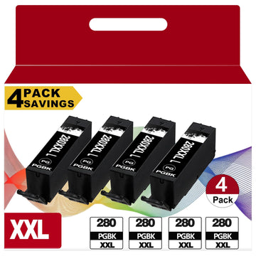4 Pack PGI-280XXL Black Ink Cartridges Replacement for 280 XXL Ink, High Yield for Cannon TR8620a TR8620 TR8622a TR8520 TR8600 TR7520 TS702a TS9520 TS9521C TS6120 TS6220 TS6320 TS8220 TS9120 Printers