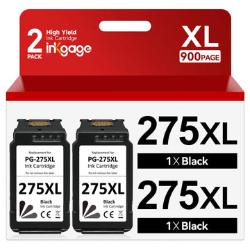 275XL Ink Cartridges For Canon Printers PG-275 Black Ink Cartridge, 2-Pack High Yield PG275 XL For Canon Pixma TS3500 TS3520 TS3522 TS3700 TS3720 TS3722 TR4700 TR4720 TR4722, 900 Pages, Show Ink Level