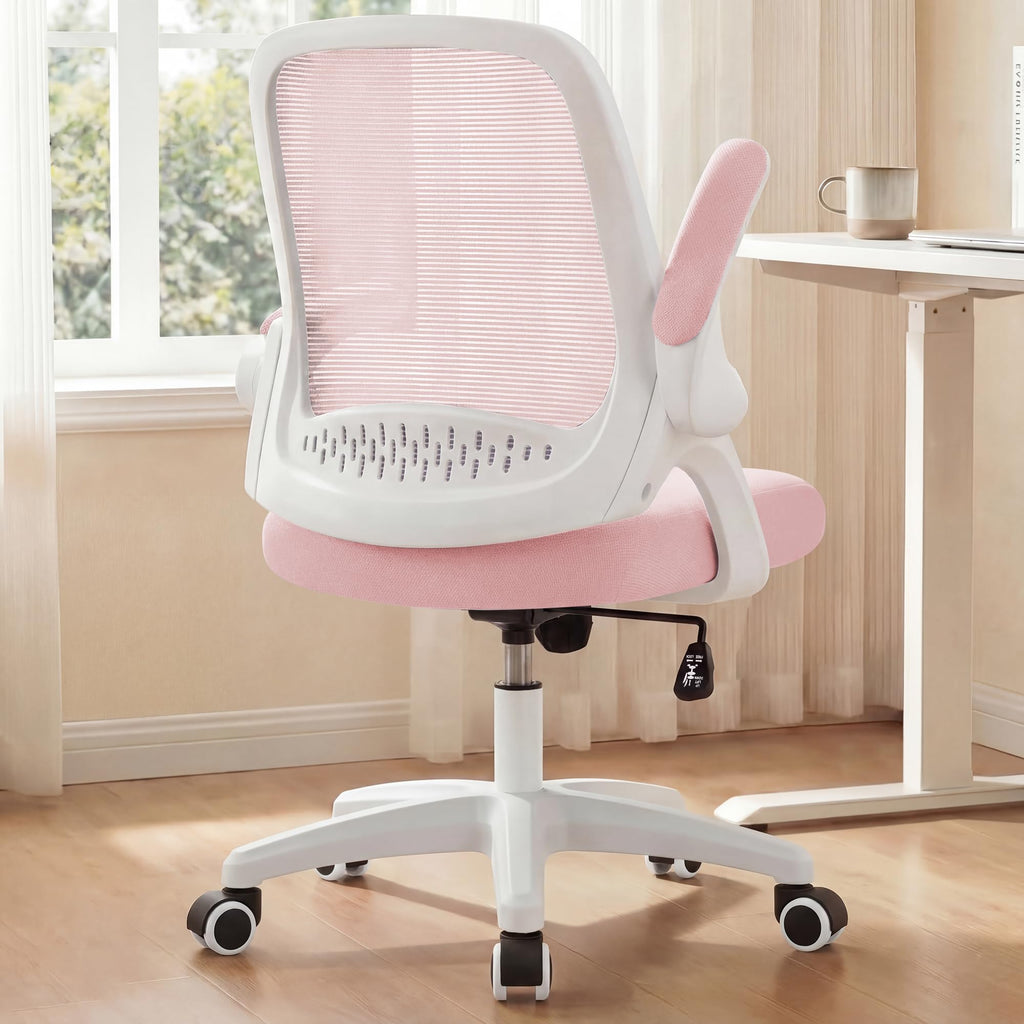Neo Chair Office Desk Chair, Ergonomic Mesh with Flip-up Armrests, Pink, 4 ft 2 in (H) x 1 ft 9.5 in (W) x 1 ft 8 in (D)