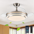 FIDGRA 42 Inch Fandelier Ceiling Fan with Light, Retractable Ceiling Fan with Lights for Bedroom Living Room Dinning Room, Chandelier with Fan 6 Speed, 3 Color Temperature-Brushed Nickel