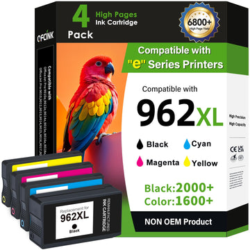 962XL Ink Cartridges Combo Pack Replacement for HP 962 HP 962XL Ink Cartridges Work for HP Officejet Pro 9015e 9010 9025e 9010e 9012 9015 9018 9020 Printers (4 Pack)