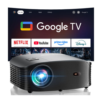 GOODEE Mini Projector [Official Licensed Google TV] Built-in Apps | 1080P Native Image Compatible with Netflix/YouTube/Prime Video/Disney+, Support WiFi and Bluetooth, HDMI/Phone/Laptop