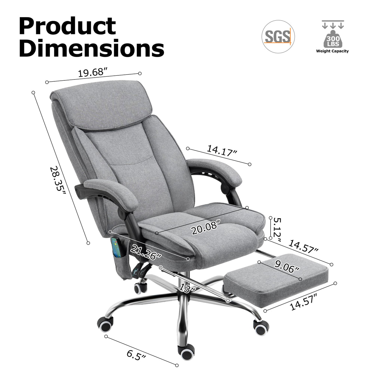 Tonghuas Massage Office Chair with Foot Rest Vibration and Heating, 90-130° Reclining Desk Chair, Ergonomic Reclining Computer Gaming Fabric