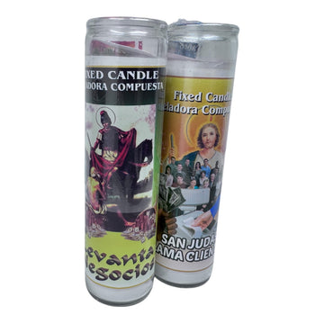 Set de Veladoras Esotéricas "Éxito en los Negocios" Conjunto de 2 Veladoras Rituales en Contenedores de Vidrio 14 oz blancas sin esencia