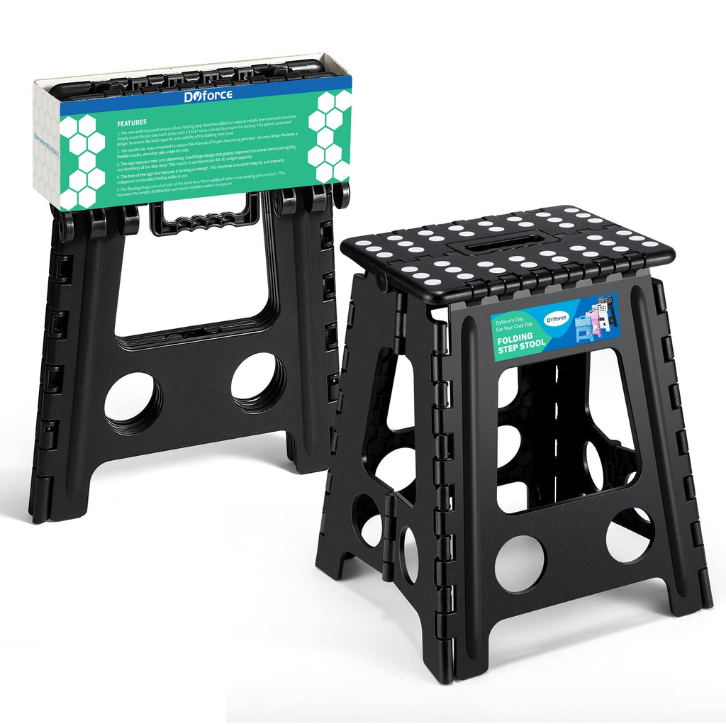 Dyforce Folding Step Stool 16 Inch,400lbs Foldable Step Stool for Adults, 16inch, Black