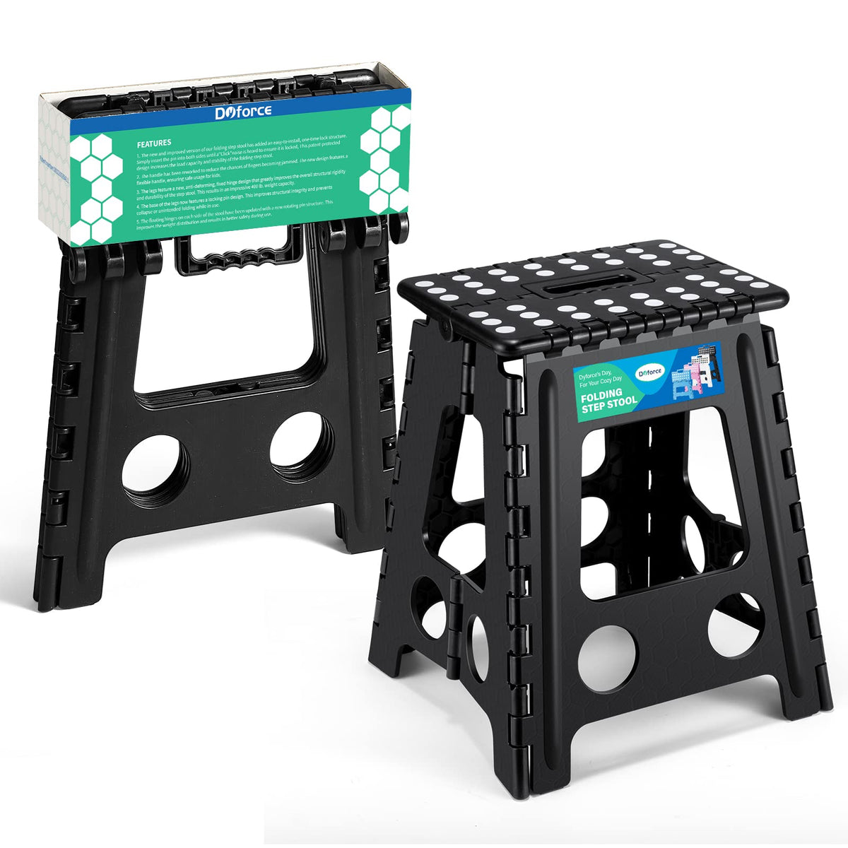 Dyforce Folding Step Stool 16 Inch,400lbs Foldable Step Stool for Adults, 16inch, Black