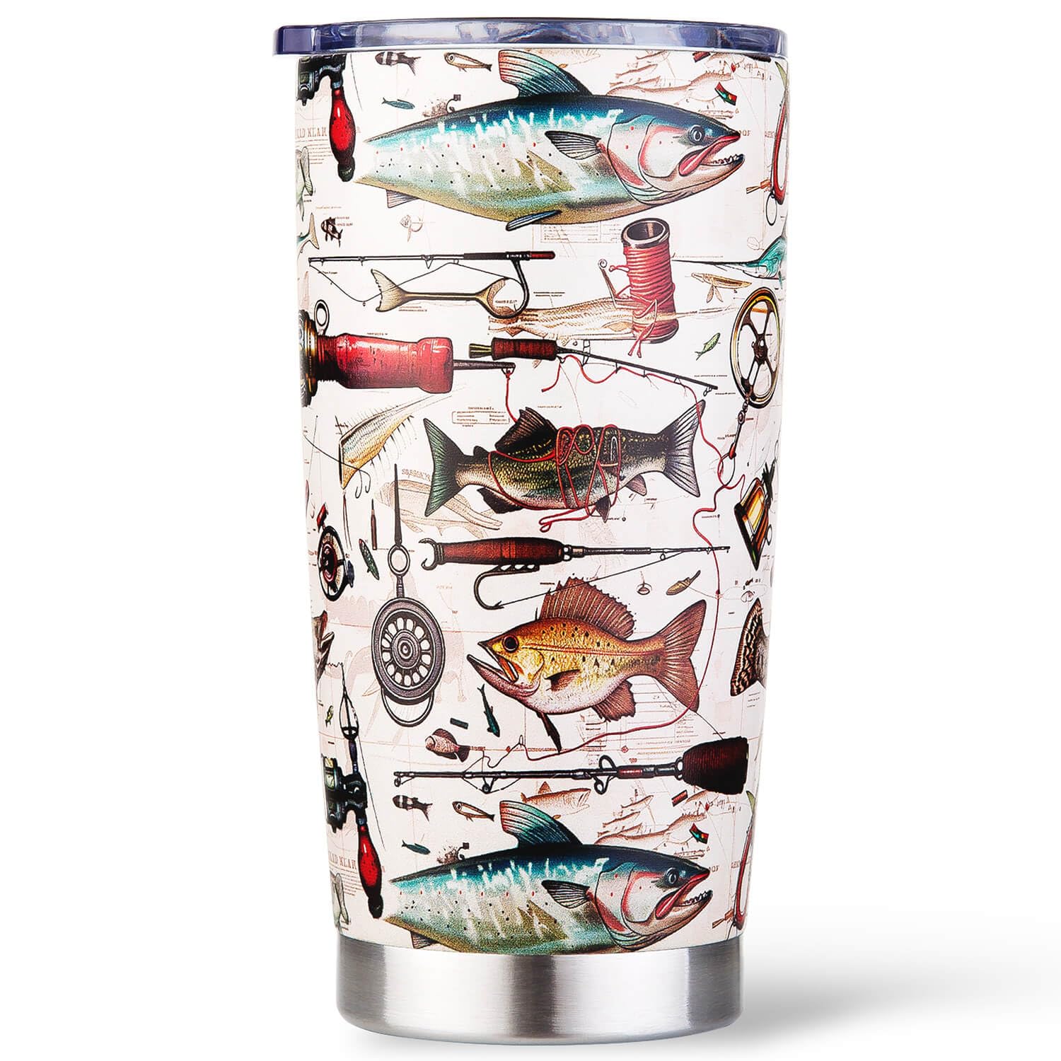 Fishing Gifts for Men, Fishermen - Fish Travel Coffee Mug Cup, Birthday Valentines Fathers Day Christmas Gift for Dad, Husband, Son, Boys, Grandpa, Uncle, Boss - 20oz Stainless Steel Insulated Tumbler