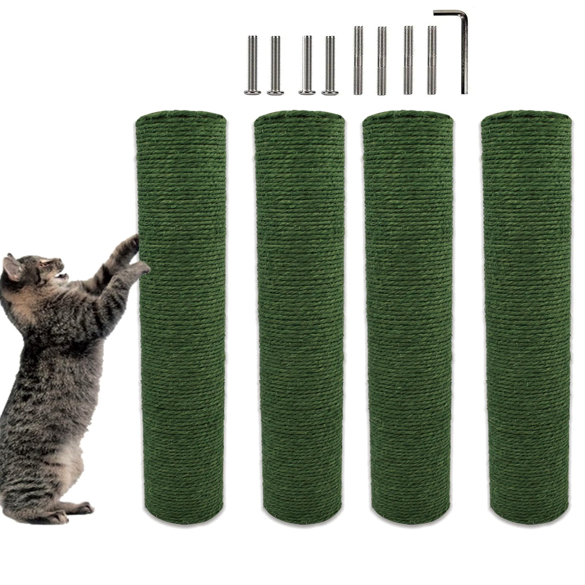 4 Pcs Cat Scratching Posts Replacement,15.7"x3.1''Natural Sisal Cat Tree Post Replace Parts for Indoor Cats Tower Repair Scratch Refill Poles with M8 Screws for Kitten Spare Furniture Accessories